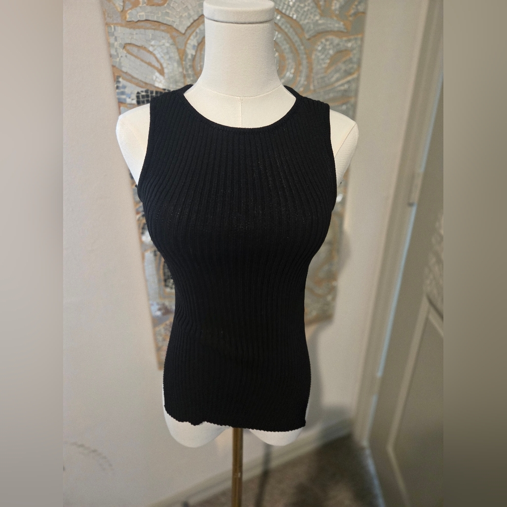 Black Ribbed Sleeveless Top